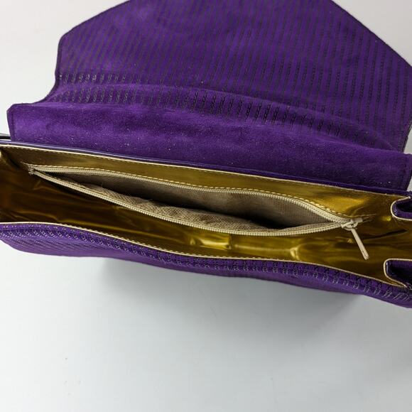 Bruno Magli Purple Purse Italian Leather Suede Gold Plum Shoulder Evening Bag - Picture 12 of 16